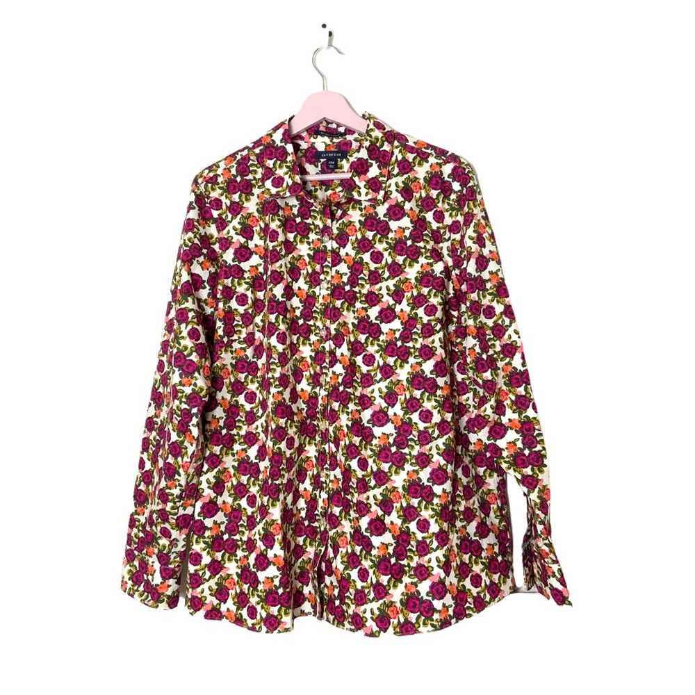 Land’s End No Iron Supima liberty floral roses button top 20W.
